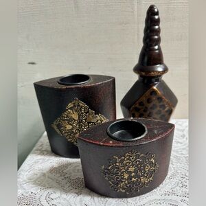 Elegant Brown and Gold Candle Holders